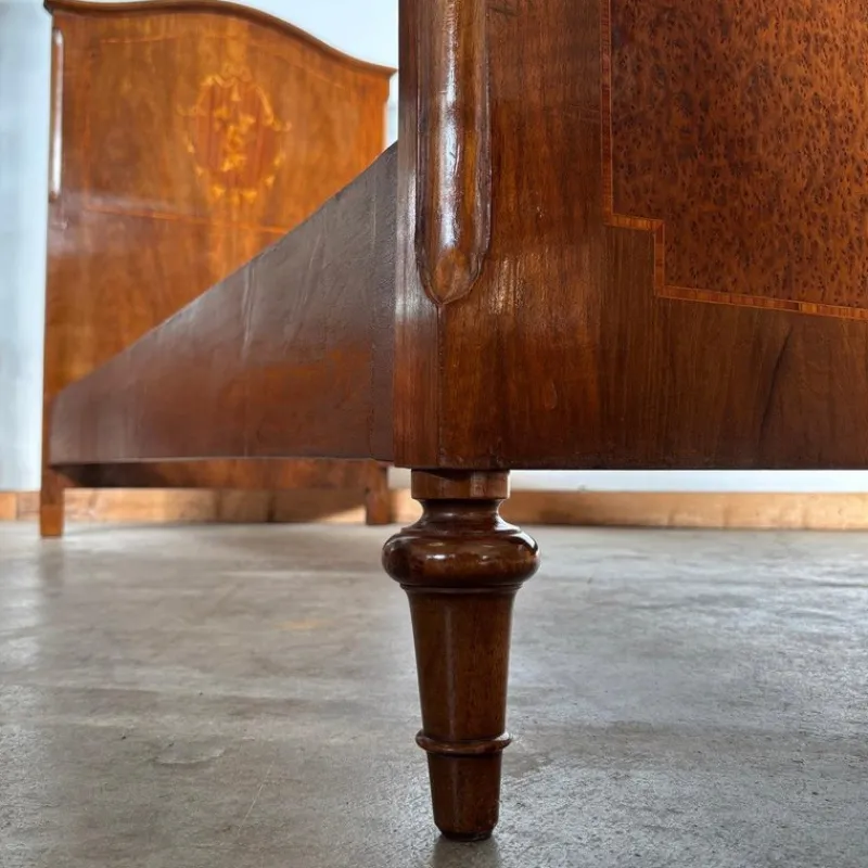 New Pamono Antique Bed in Walnut Inlaid