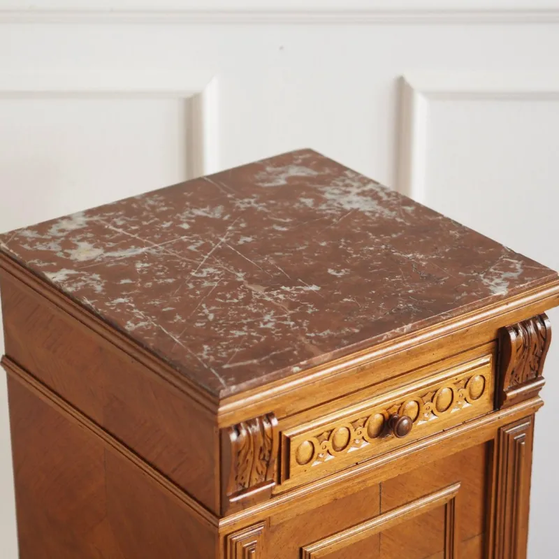 Pamono Antique Bedside Table with Marble Top and Marble Lining, 1890s> Nightstands