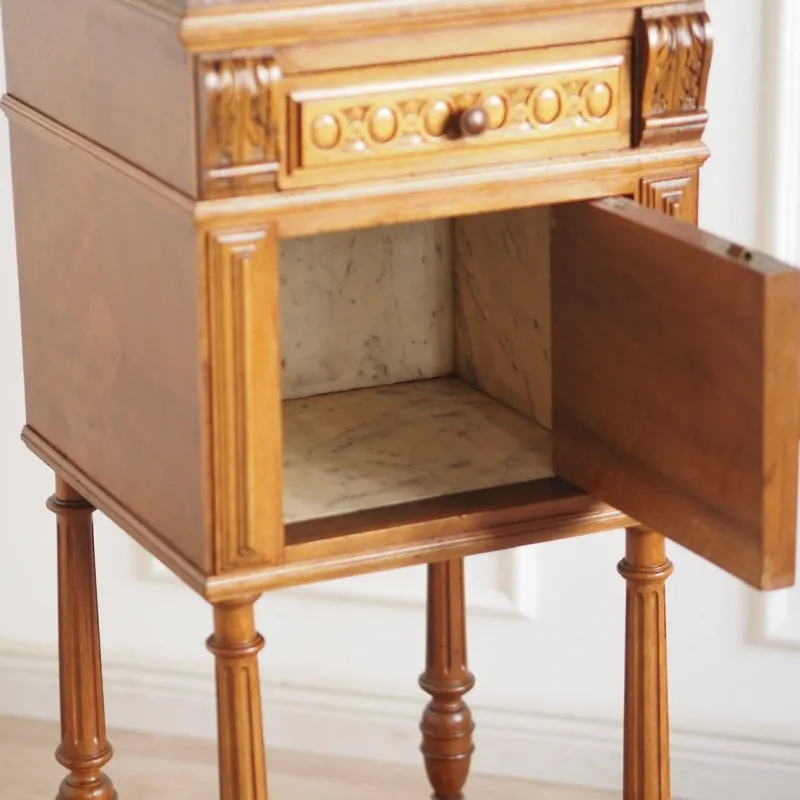 Pamono Antique Bedside Table with Marble Top and Marble Lining, 1890s> Nightstands