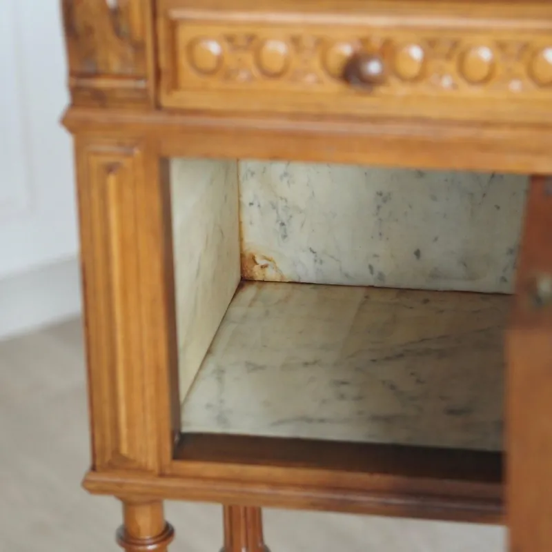 Pamono Antique Bedside Table with Marble Top and Marble Lining, 1890s> Nightstands