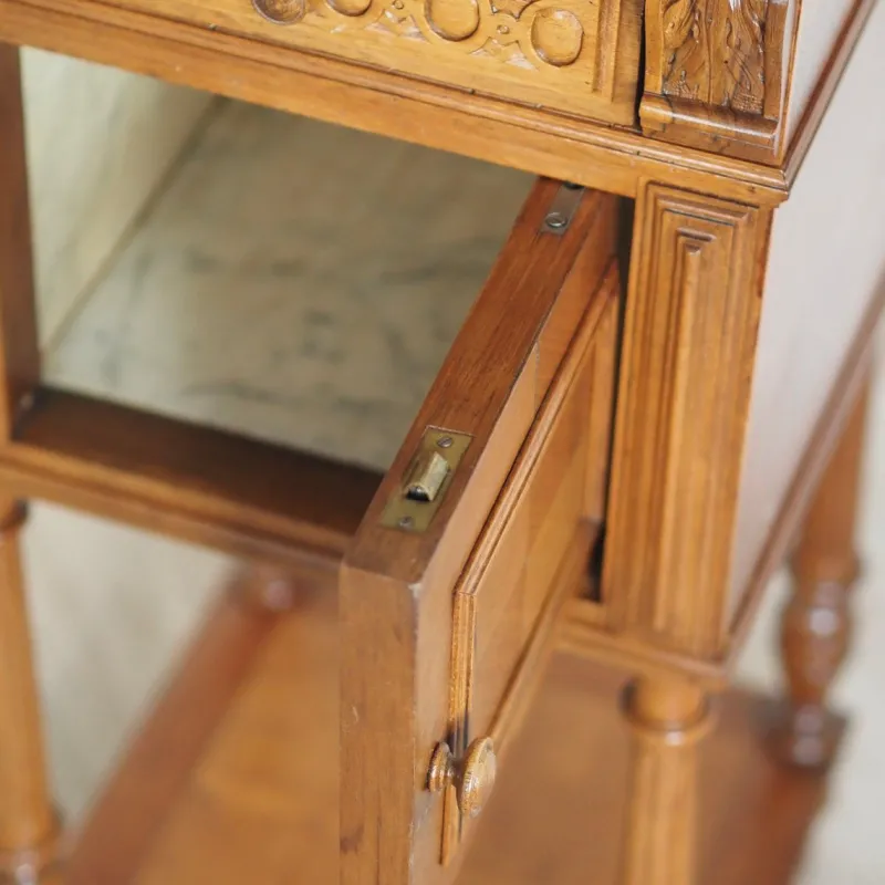 Pamono Antique Bedside Table with Marble Top and Marble Lining, 1890s> Nightstands