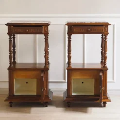 Pamono Antique Bedside Tables with Marble Tops and Columns, 1890, Set of 2
