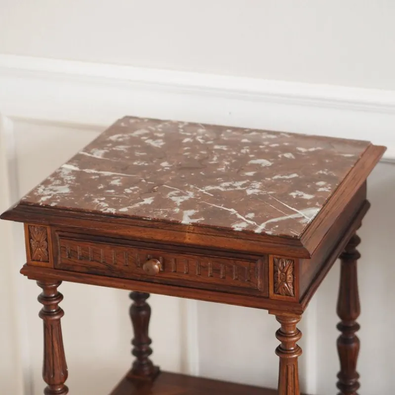 Pamono Antique Bedside Tables with Marble Tops and Columns, 1890, Set of 2