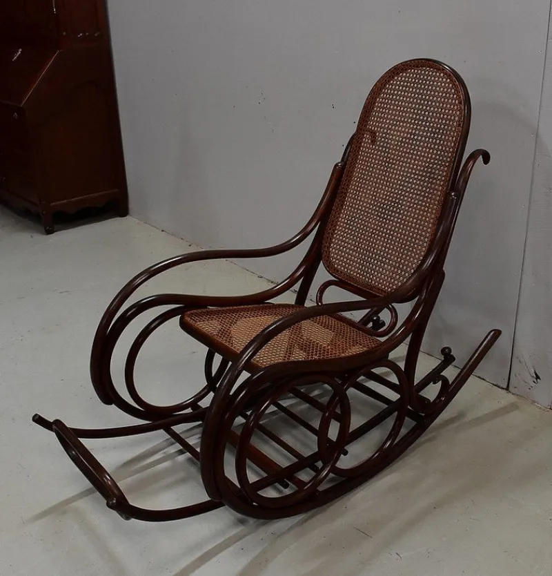 New Pamono Antique Beech Rocking Chair, 1900s