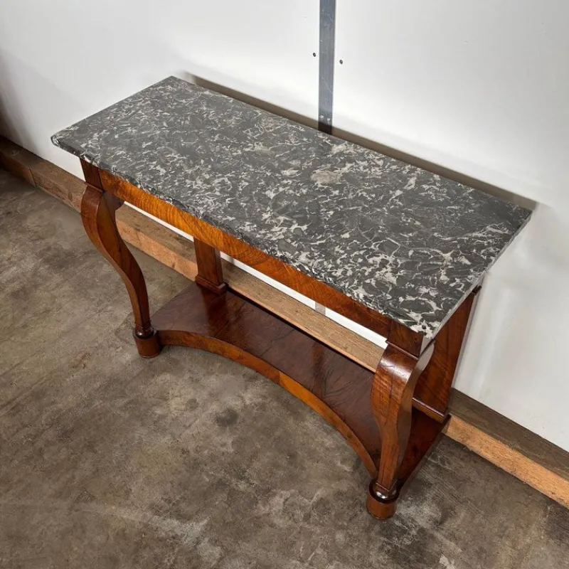 Clearance Pamono Antique Biedermeier Console in Walnut & Marble