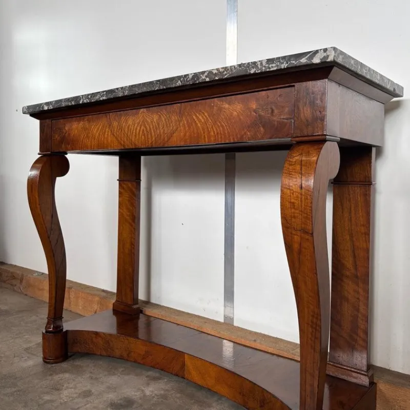 Clearance Pamono Antique Biedermeier Console in Walnut & Marble