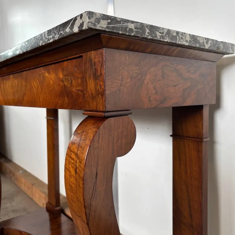 Clearance Pamono Antique Biedermeier Console in Walnut & Marble