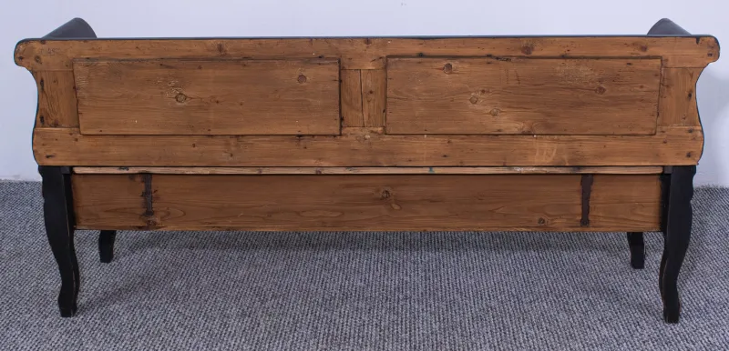 Hot Pamono Antique Black Painted Pine Box Bench, Late 19th Century