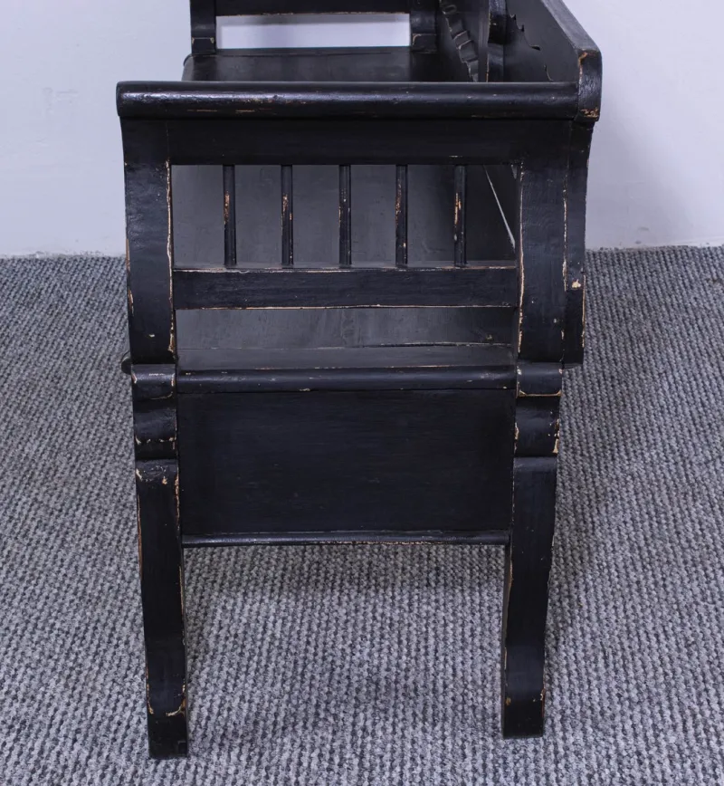 Hot Pamono Antique Black Painted Pine Box Bench, Late 19th Century