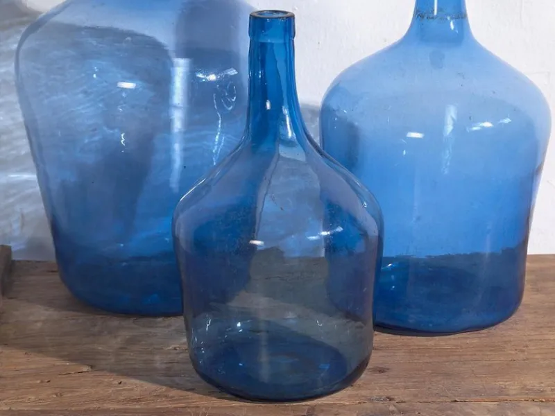 Pamono Antique Blue Colour Demijohns, 1920, Set of 3> Bottles, Carafes & Jugs