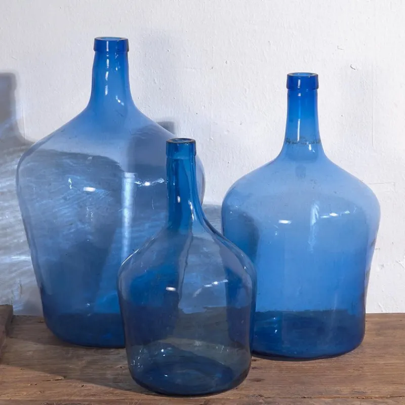 Pamono Antique Blue Colour Demijohns, 1920, Set of 3> Bottles, Carafes & Jugs