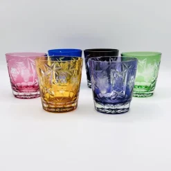 Pamono Antique Bohemian Grape-Cut Harlequin Crystal Tumblers, 1850, Set of 6> Glassware