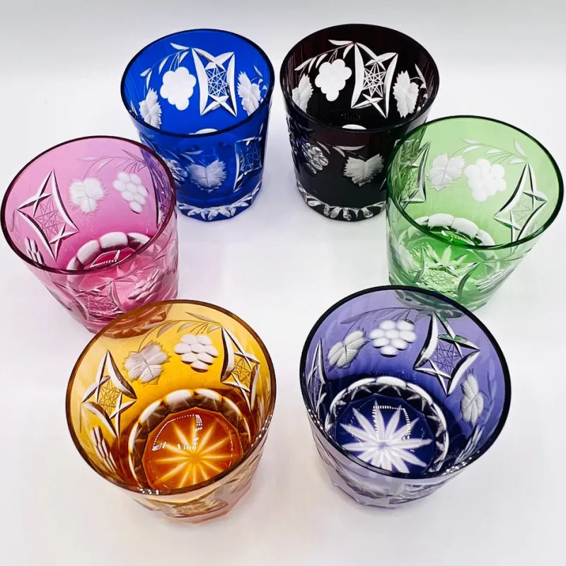 Pamono Antique Bohemian Grape-Cut Harlequin Crystal Tumblers, 1850, Set of 6> Glassware