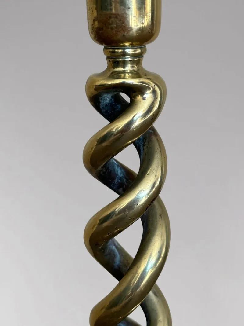 Best Pamono Antique Brass Barley Twist Candlesticks, 1880, Set of 2