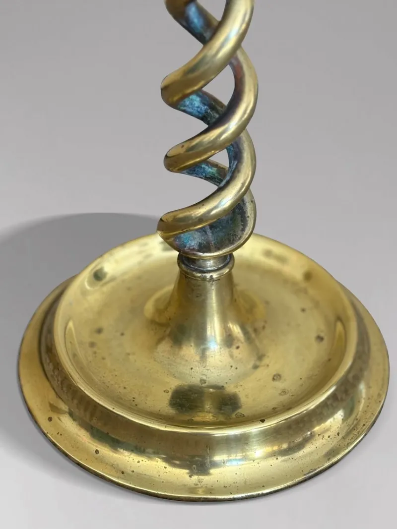 Best Pamono Antique Brass Barley Twist Candlesticks, 1880, Set of 2