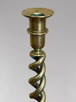 Best Pamono Antique Brass Barley Twist Candlesticks, 1880, Set of 2