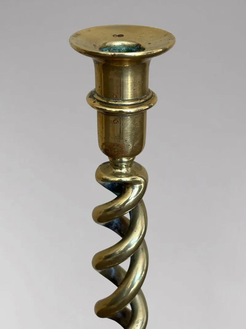 Best Pamono Antique Brass Barley Twist Candlesticks, 1880, Set of 2