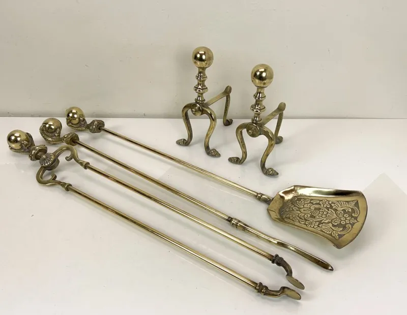 Online Pamono Antique Brass Fire Tools with Eagle Claws, Late 19th Century, Set of 5