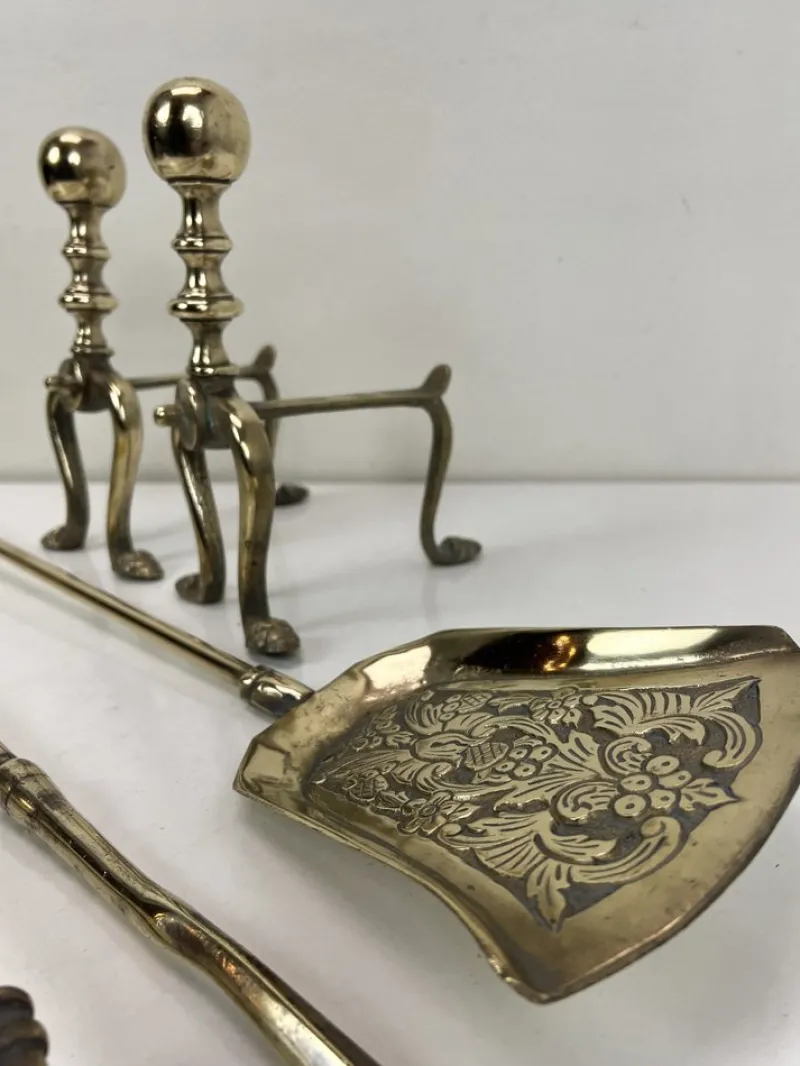 Online Pamono Antique Brass Fire Tools with Eagle Claws, Late 19th Century, Set of 5