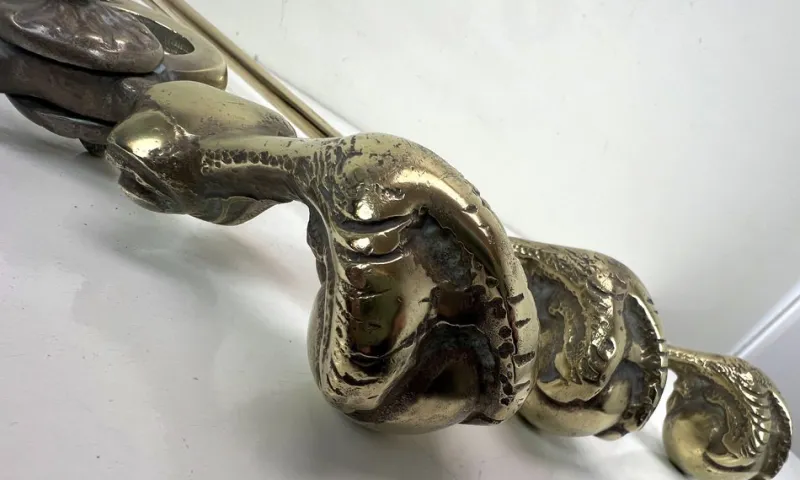 Online Pamono Antique Brass Fire Tools with Eagle Claws, Late 19th Century, Set of 5