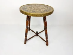 Pamono Antique Brass Tray Table with Turned Wood Legs, 1890s><noscript><img width=
