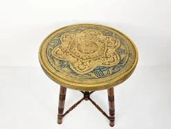 Pamono Antique Brass Tray Table with Turned Wood Legs, 1890s><noscript><img width=