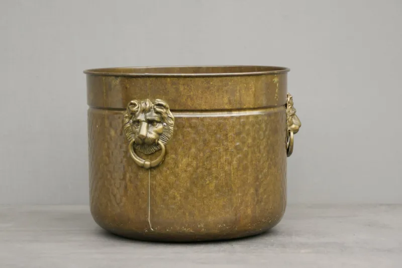 Pamono Antique Brass with Lion Heads Flowerpot> Planters And Jardiniere