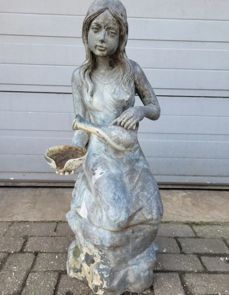Pamono Antique Bronze Fountain Statue of Woman with Water Jug> Garden Accessories