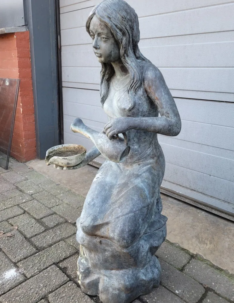 Pamono Antique Bronze Fountain Statue of Woman with Water Jug> Garden Accessories