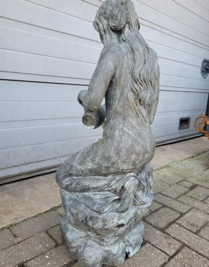 Pamono Antique Bronze Fountain Statue of Woman with Water Jug> Garden Accessories