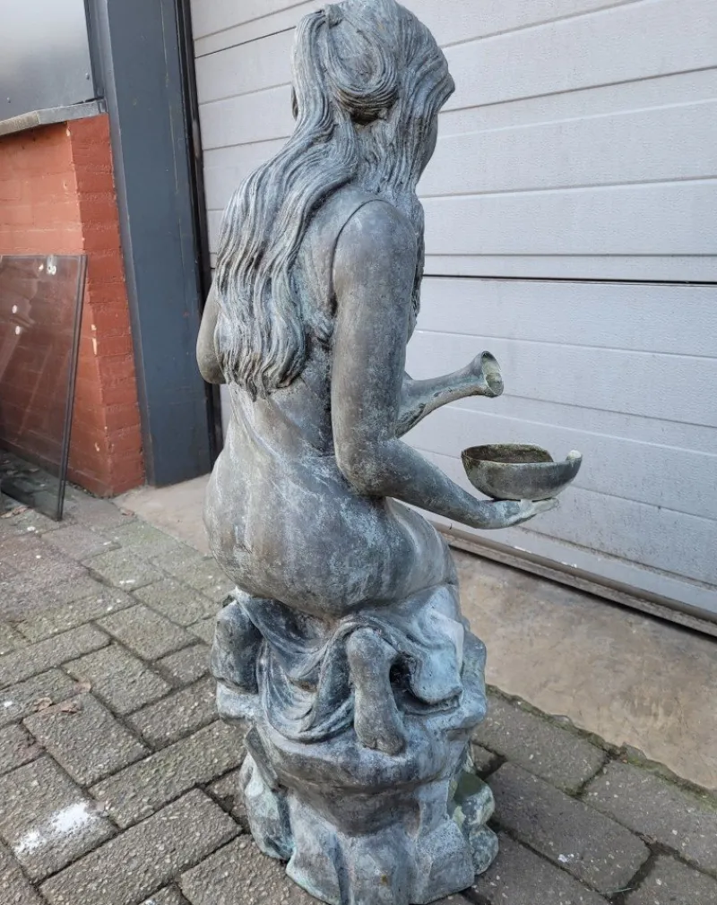 Pamono Antique Bronze Fountain Statue of Woman with Water Jug> Garden Accessories
