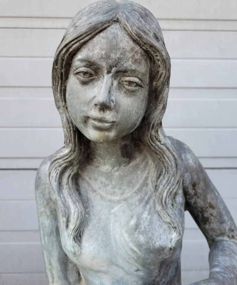 Pamono Antique Bronze Fountain Statue of Woman with Water Jug> Garden Accessories