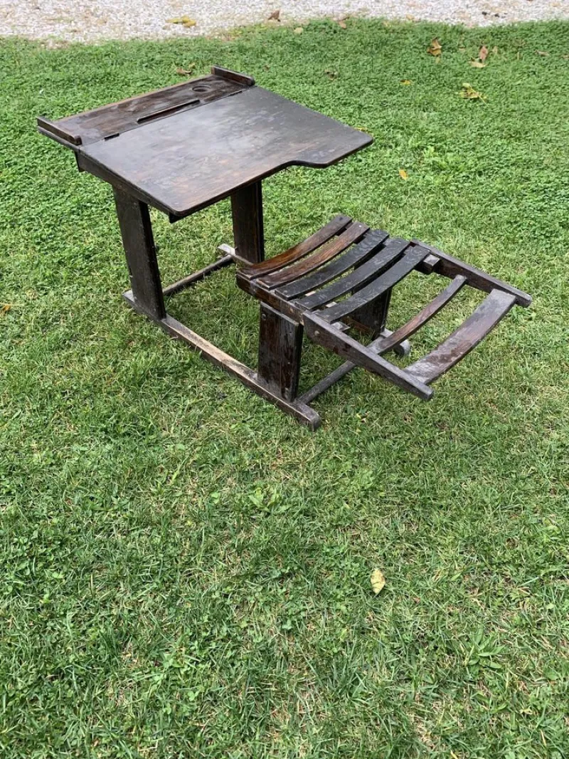 Best Pamono Antique Brown Painted Children's School Bench and Desk, 1920s