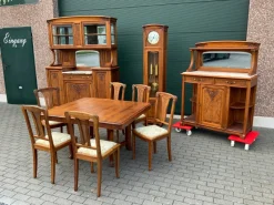 Pamono Antique Buffet with Sideboard and Grandfather Clock and Table and Chairs, 1890s, Set of 6> Living Room Sets