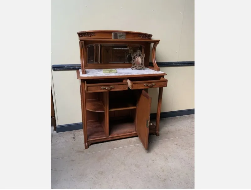 Pamono Antique Buffet with Sideboard and Grandfather Clock and Table and Chairs, 1890s, Set of 6> Living Room Sets