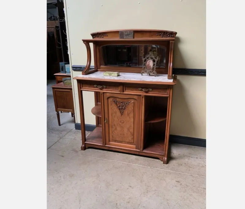 Pamono Antique Buffet with Sideboard and Grandfather Clock and Table and Chairs, 1890s, Set of 6> Living Room Sets