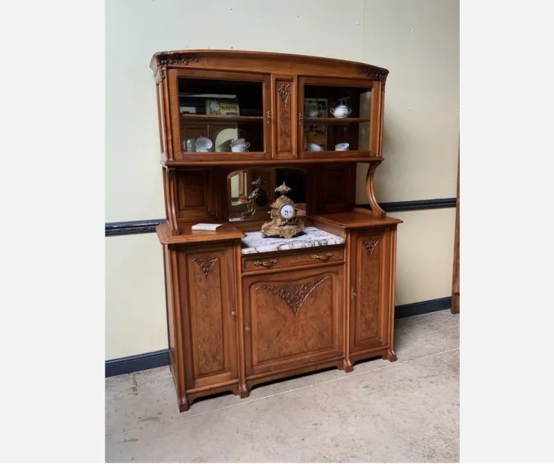 Pamono Antique Buffet with Sideboard and Grandfather Clock and Table and Chairs, 1890s, Set of 6> Living Room Sets