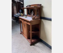 Pamono Antique Buffet with Sideboard and Grandfather Clock and Table and Chairs, 1890s, Set of 6><noscript><img width=