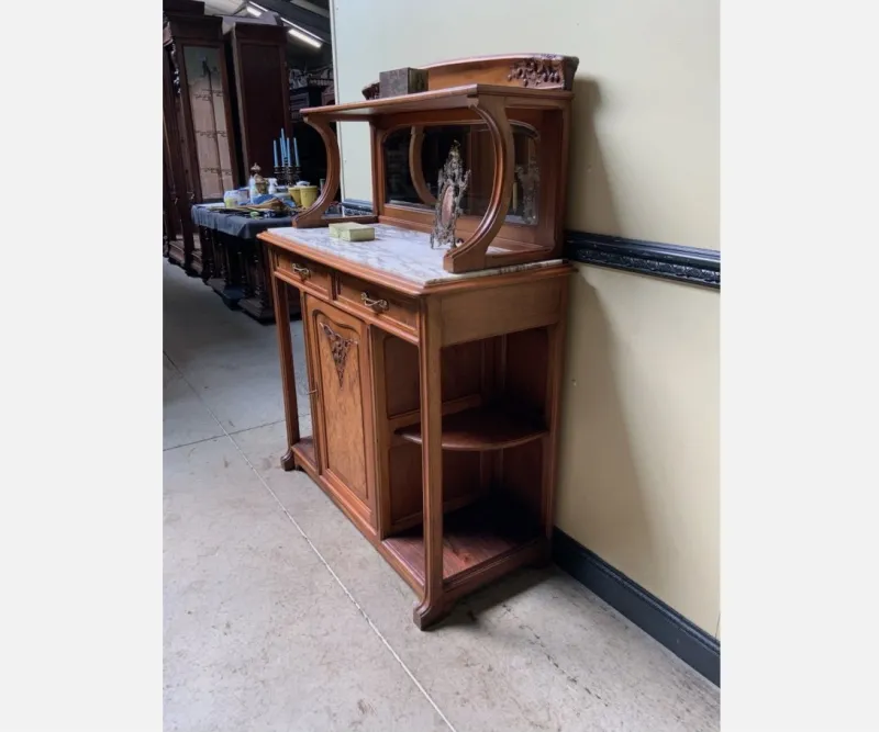 Pamono Antique Buffet with Sideboard and Grandfather Clock and Table and Chairs, 1890s, Set of 6> Living Room Sets