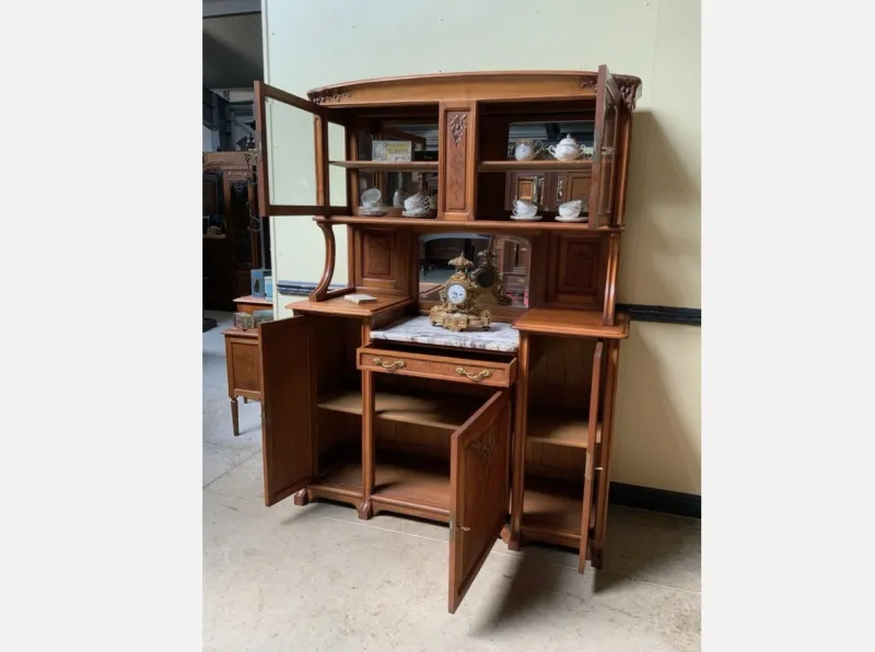 Pamono Antique Buffet with Sideboard and Grandfather Clock and Table and Chairs, 1890s, Set of 6> Living Room Sets