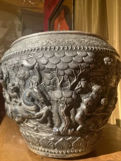 Outlet Pamono Antique Burmese Hand Crafted Silver Bowl, 1800s