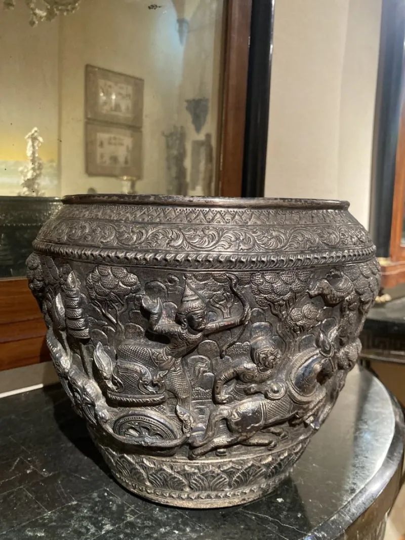 Outlet Pamono Antique Burmese Hand Crafted Silver Bowl, 1800s