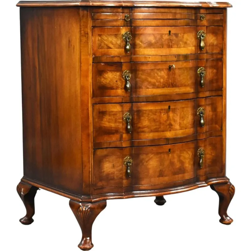 Pamono Antique Burr Walnut Serpentine Chest of Drawers, 1920s