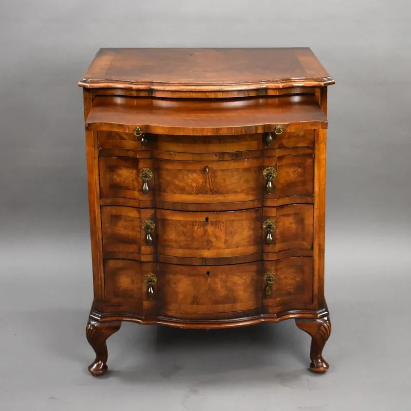 Pamono Antique Burr Walnut Serpentine Chest of Drawers, 1920s