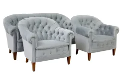 Pamono Antique Buttonback Sofa and Chairs, 1900, Set of 3> Living Room Sets