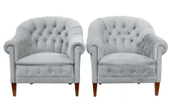 Pamono Antique Buttonback Sofa and Chairs, 1900, Set of 3> Living Room Sets