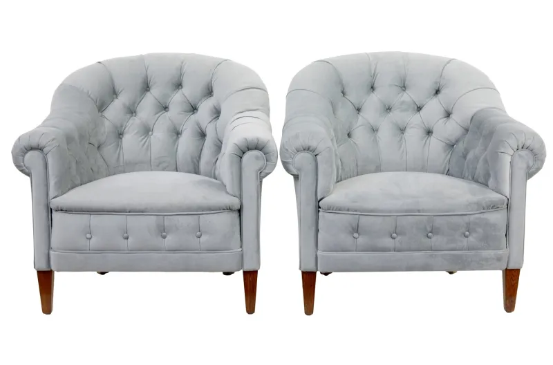 Pamono Antique Buttonback Sofa and Chairs, 1900, Set of 3> Living Room Sets