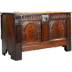 New Pamono Antique Carved Oak Coffer, 1700s