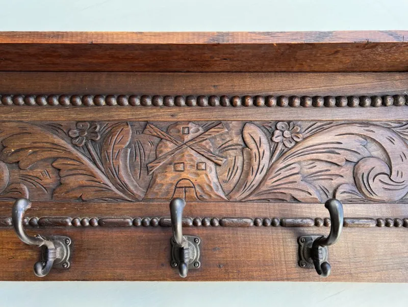 Sale Pamono Antique Carved Oak Wall Mounted Coat Rack with Lion Heads, 1920s