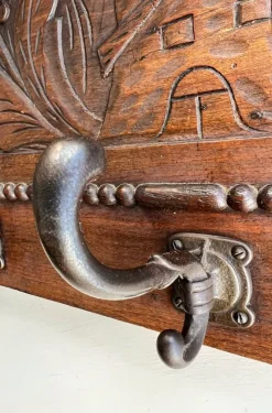 Sale Pamono Antique Carved Oak Wall Mounted Coat Rack with Lion Heads, 1920s